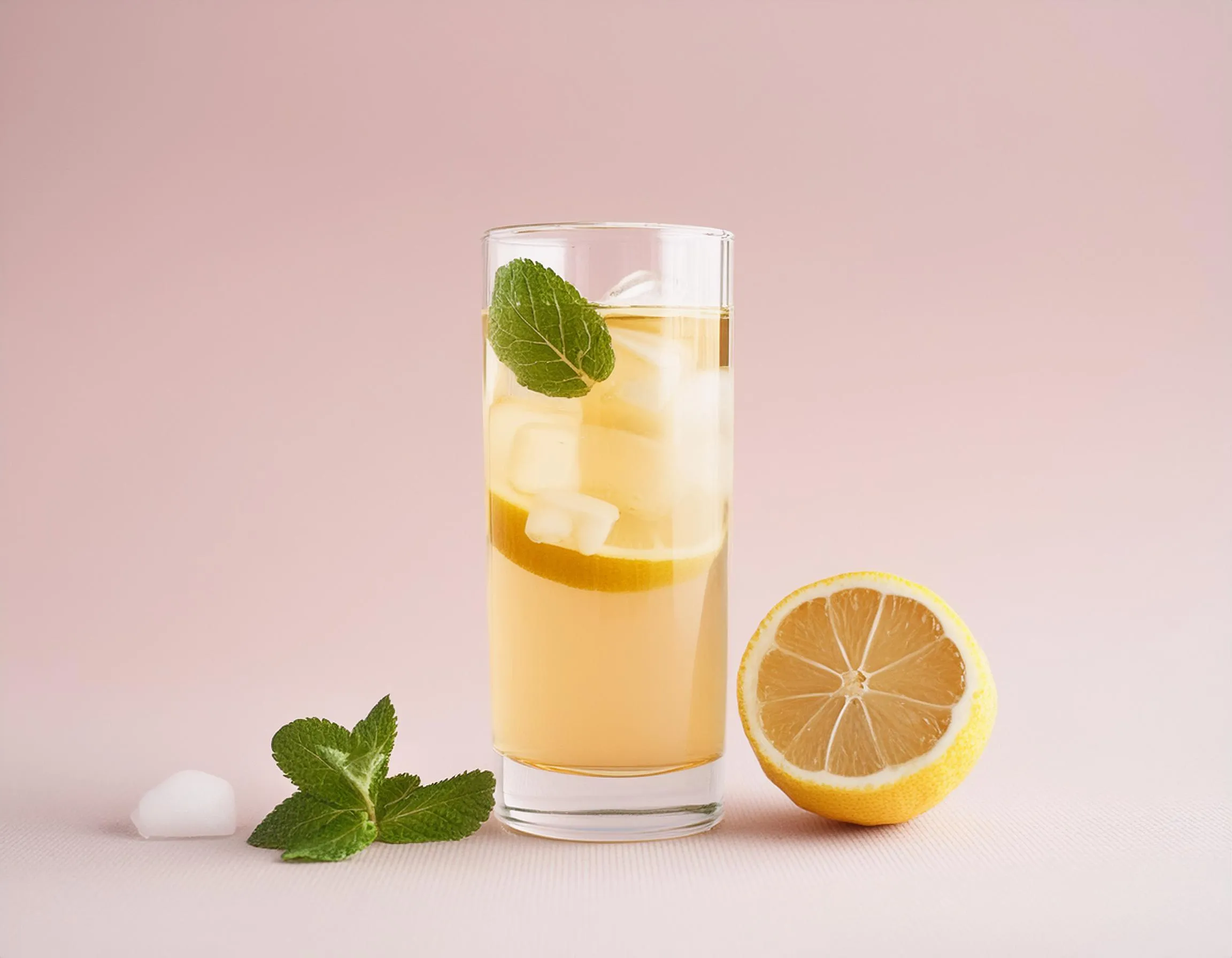 Serviervorschlag: Ingwer-Limonade mit Zitrone, Eiswürfeln und Minze